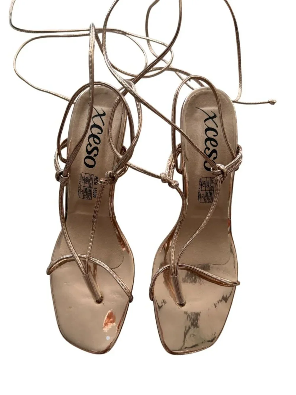 XCESO Rose Gold Lace Up Sandals Heels Size 38 / US 8